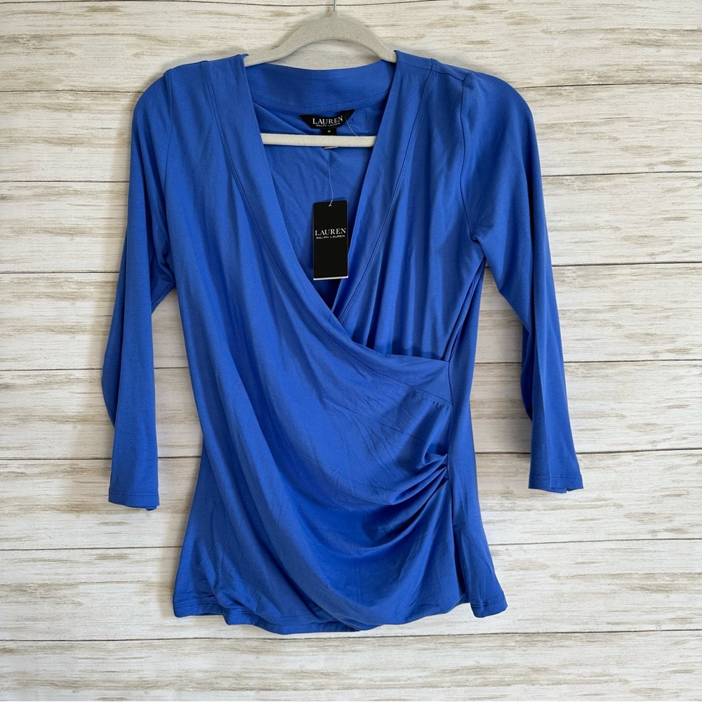 NWT Lauren Ralph Lauren Blue Wrap Top